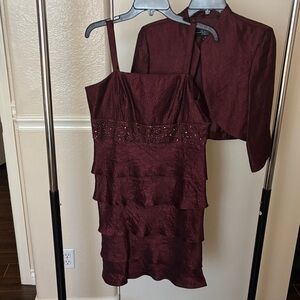 Elegant Burgundy Dress with Jacket
